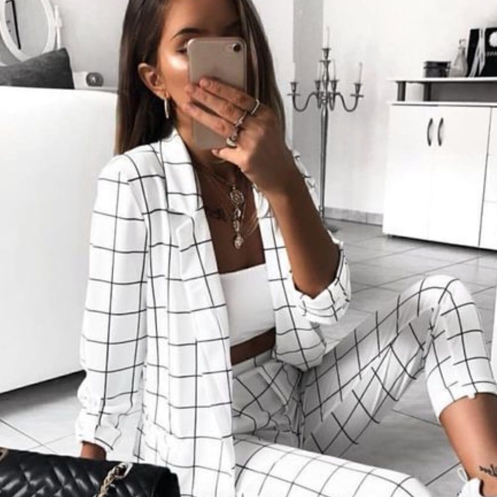 White grid blouse